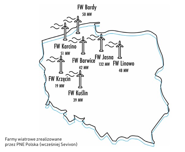 Mapa realizacji PNE Polska: FW Bardy, Karcino, Barwice, Jasna i inne